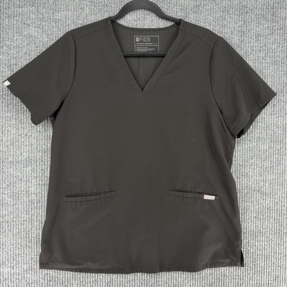FIGS Technical Collection scrub top black V-neck healthcare uniform women's L